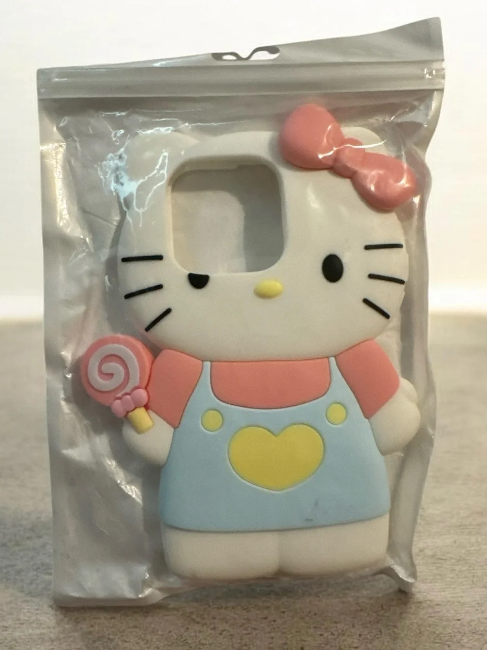 Cute Pink & White Cartoon Silicone Phone Case with Blue Overalls